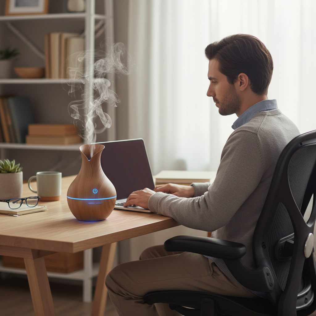 Lumaire humidifier on desk in home office